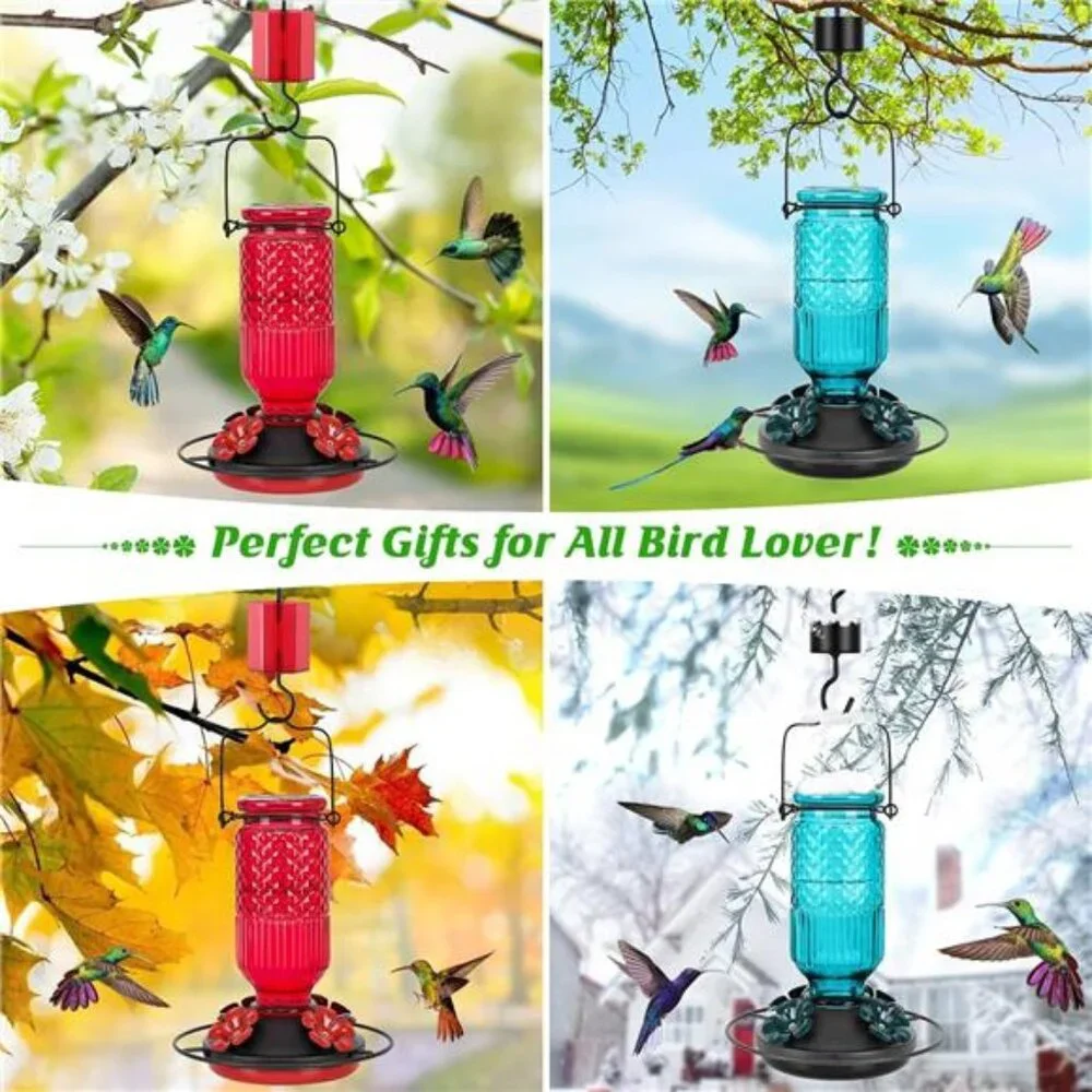 Glass Hummingbird Feeder for Outdoors Hanging, 16 OZ Humming Birds Feeders